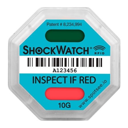 Shockwatch SpotSee ShockWatch RFID Impact Indicators, 10G Range, Teal, 100/Box SWRFID-10G